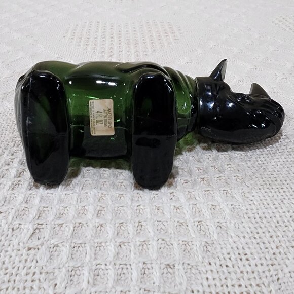 Vintage Avon RHINOCEROS GREEN EMPTY Glass Empty Figural Bottle - Picture 8 of 8